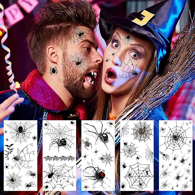 💀 Halloween Party Temporary Tattoos, Fun Face & Body Stickers for Kids & Adults🎃