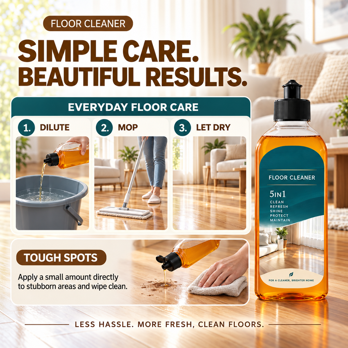 5-in-1 Floor Cleaner – Deep Clean, Odor Care, Shine & Surface Protection