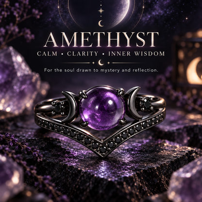 Triple Moon Moonstone-Inspired Ring Set – Silver-Tone Witchy Celestial Stackable Rings for Women