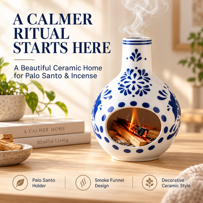 Ceramic Palo Santo Burner – Mini Chimenea Incense Holder & Ash Catcher
