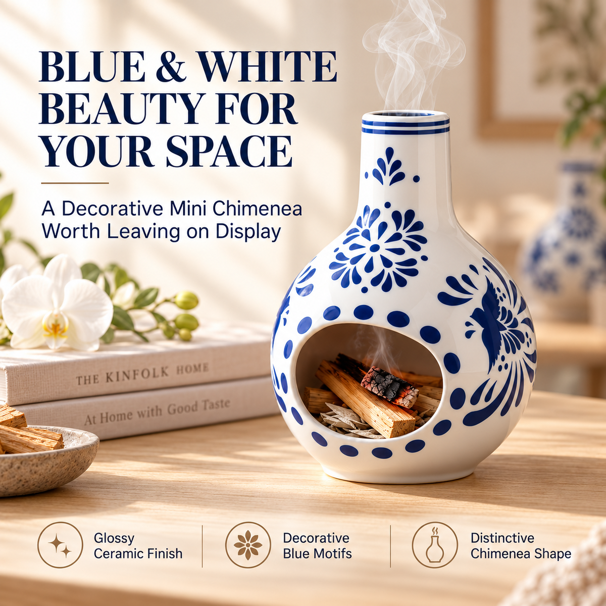 Ceramic Palo Santo Burner – Mini Chimenea Incense Holder & Ash Catcher