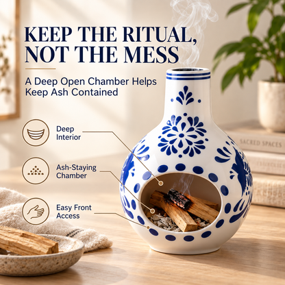 Ceramic Palo Santo Burner – Mini Chimenea Incense Holder & Ash Catcher