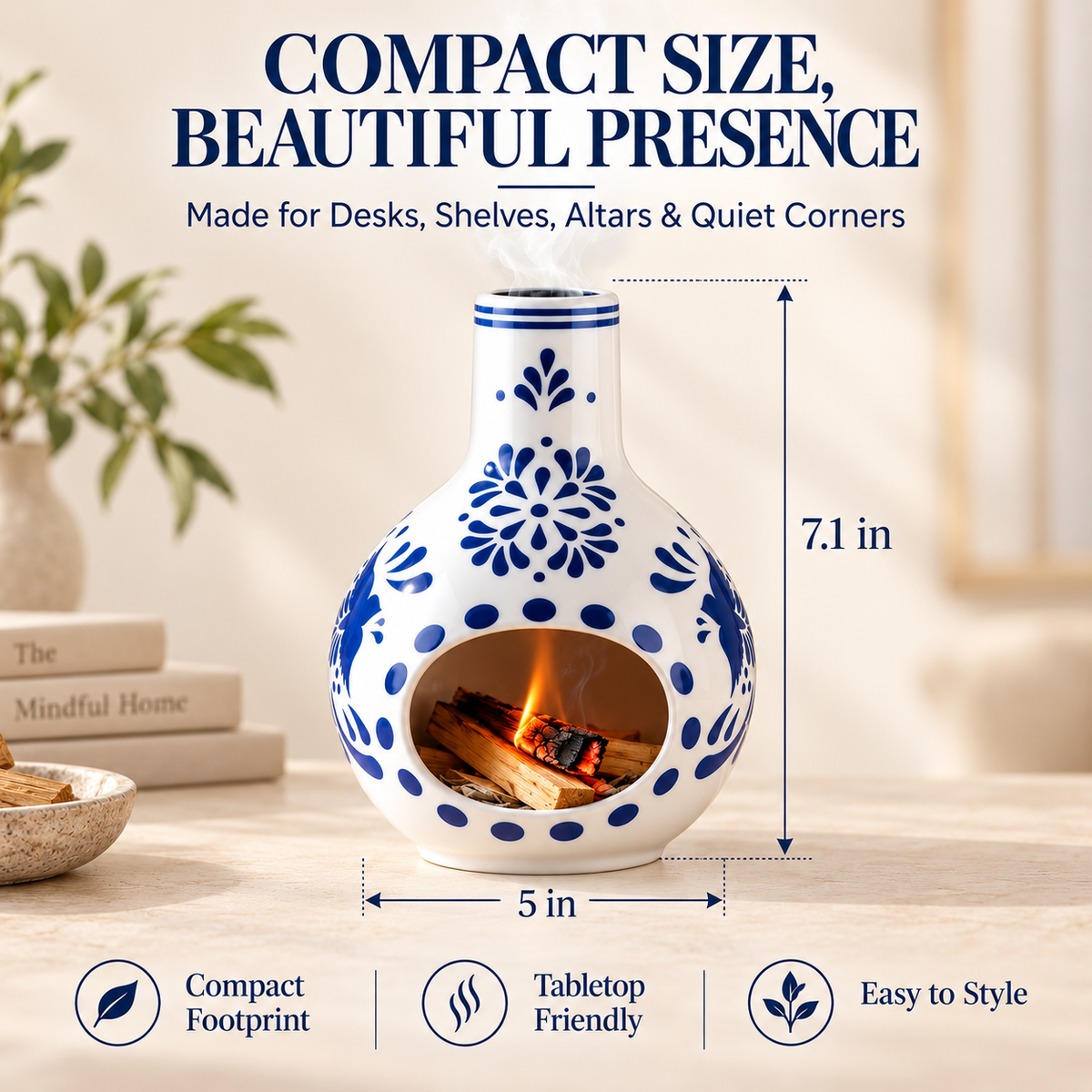 Ceramic Palo Santo Burner – Mini Chimenea Incense Holder & Ash Catcher