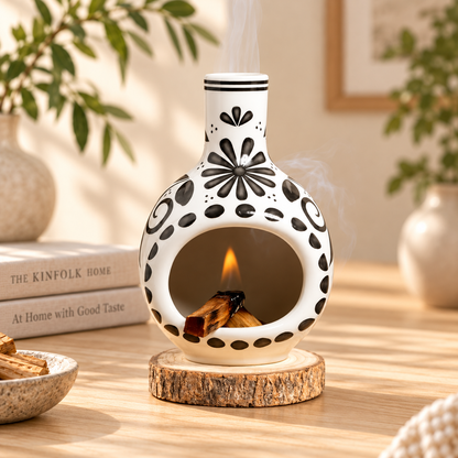 Ceramic Palo Santo Burner – Mini Chimenea Incense Holder & Ash Catcher