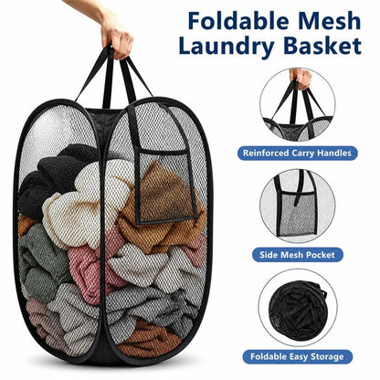 Foldable Mesh Laundry Basket – Breathable Large Capacity Hamper for Home & Bathroom