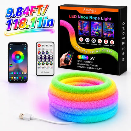 🎅Plush RGB Neon Rope Light🎄360° Full Glow, Music Sync, Perfect Christmas Tree & Bedroom Holiday Decor🎁