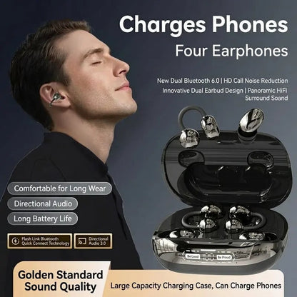 🎧 3-IN-1 Wireless Earbuds, 6 Earbuds Total with Power Bank Charging Case, Sleep / In-Ear / Clip-On Earphones, Reverse Charging, Sports & Sleep Bluetooth Headphones for Android & iOS