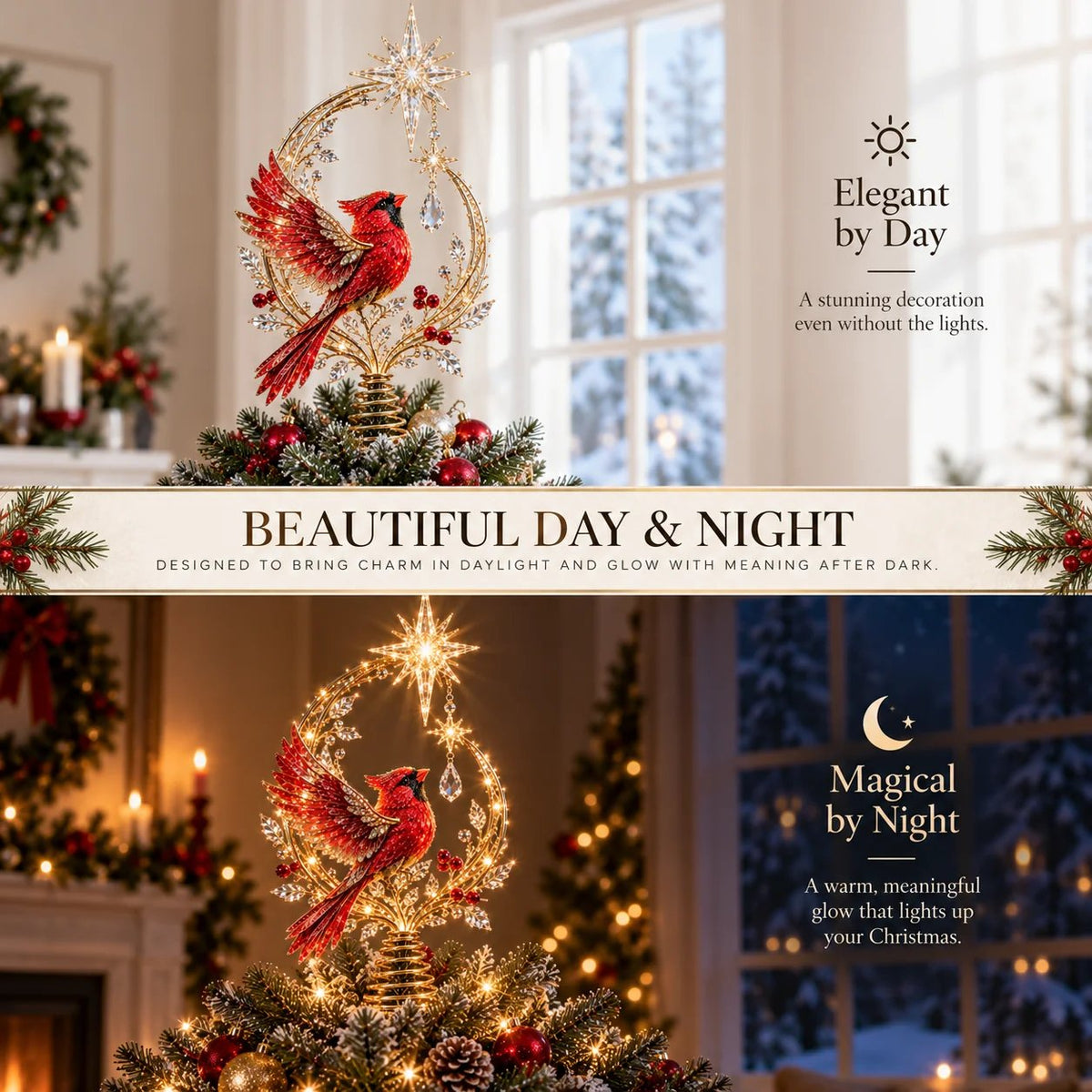 🐦Cardinal Heaven’s Light Tree Topper🌟 (18in x 12in)