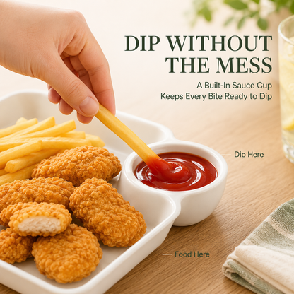 Snack & Dip Serving Plate – Built-In Sauce Cup, Raised Base & Easy-Stack Design