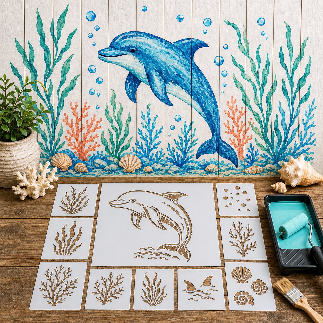 🔥 LAST DAY 49% OFF – 🐙Reusable Ocean Octopus Mural Stencil Set | Bring Plain Walls & Fences to Life with a Bold Underwater Scene 🌊🎨✨