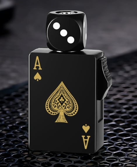 🎲Windproof Poker Dice Rotating Cigar Lighter, Butane Refill (Not Included)