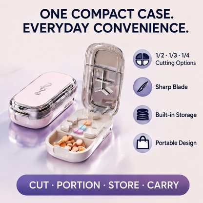 💊Portable Pill Cutter/Splitter & Storage Case (Cuts into 1/2, 1/3, or 1/4 portions)