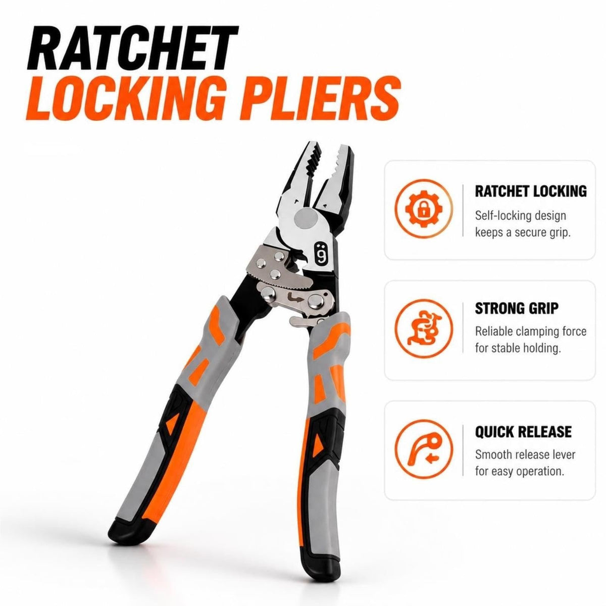 55-Steel Self-Locking Anti-Skid Ratchet Pliers | Heavy-Duty Wire Cutters & Holding Tool🔧⚙️