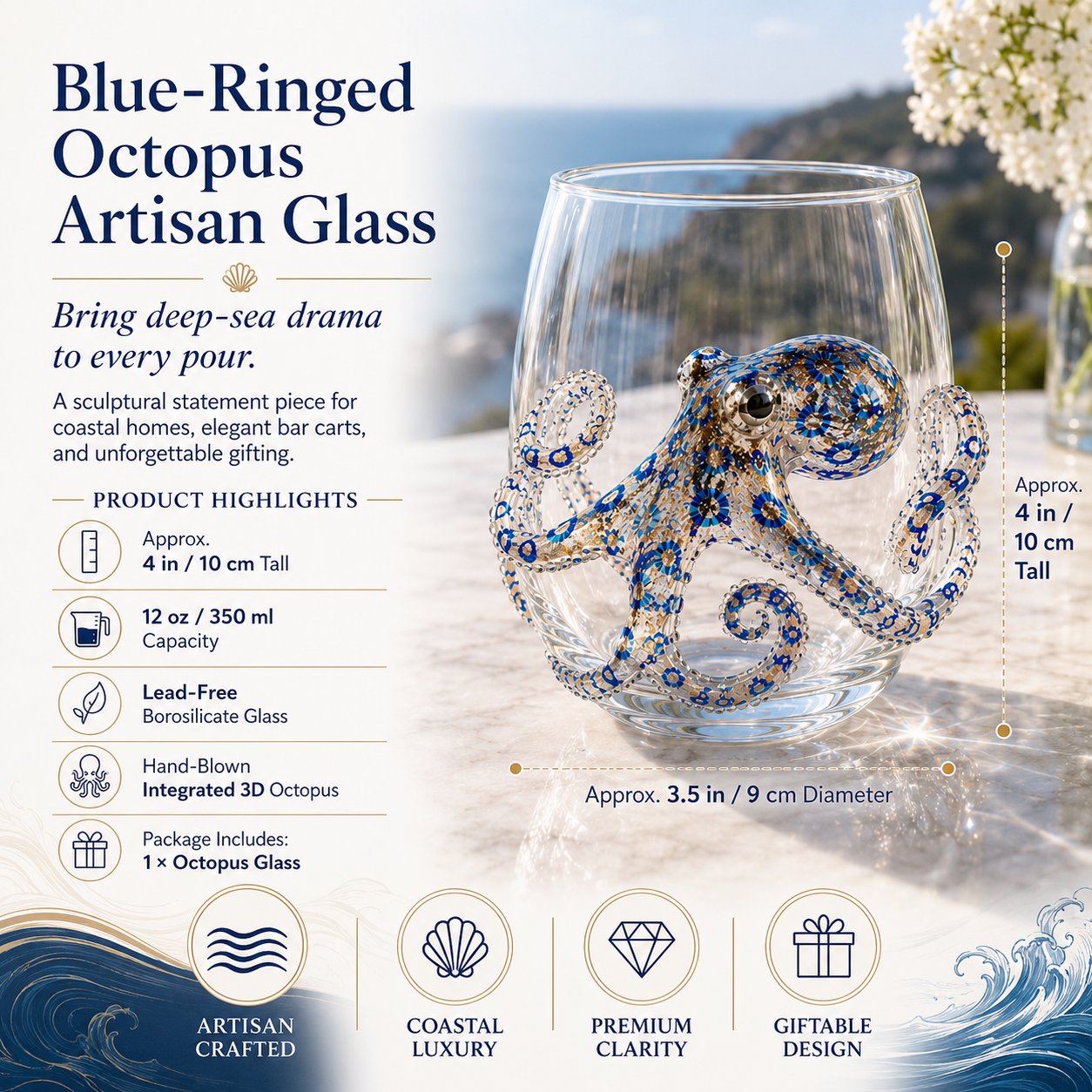 🎁The Perfect Beach House Gift🌊3D Ocean Animal Artisan Glassware Collection