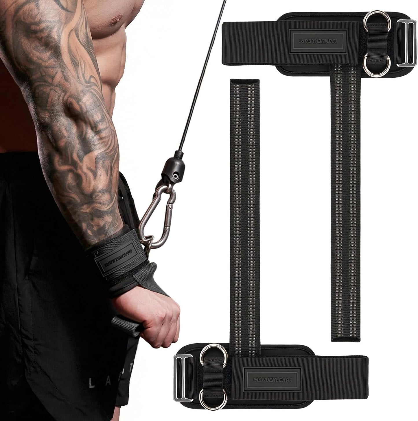 💪 2-in-1 Weight Lifting Wrist Straps with Dual D-Rings for Gym & Cable Training