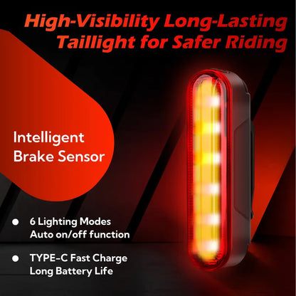 Unisex Smart Bike Tail Light - 3.15in, 5 LED, Laser Indicator