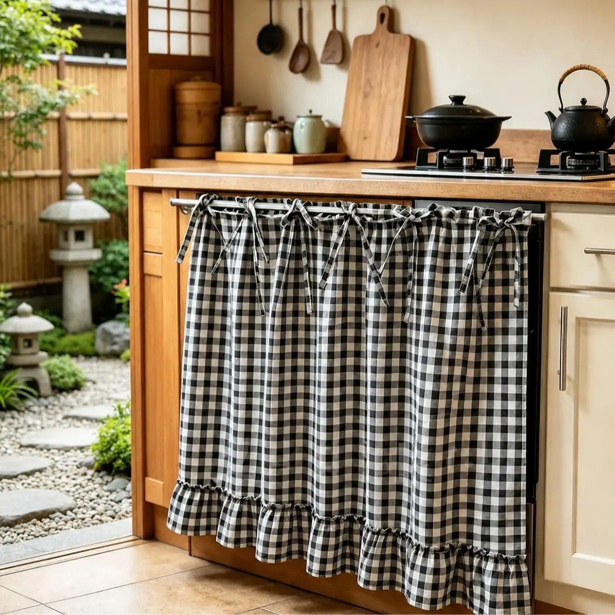 2026 Farmhouse-Style Stove Curtain, Gingham Grid Ruffle-Edge Tier Curtains, Rural Short Window Valance, Home Kitchen Dust Cover, Plaid Floral Window Treatments, Aesthetic House Decor, Unique Room Decor