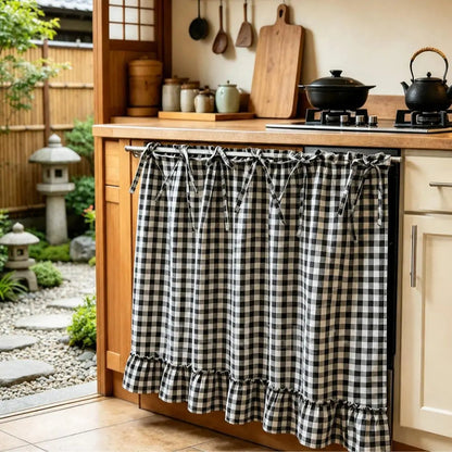 2026 Farmhouse-Style Stove Curtain, Gingham Grid Ruffle-Edge Tier Curtains, Rural Short Window Valance, Home Kitchen Dust Cover, Plaid Floral Window Treatments, Aesthetic House Decor, Unique Room Decor