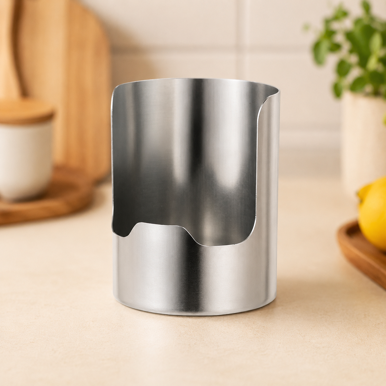 Stainless Steel Utensil Holder & Pot Lid Organizer – Rust-Proof, Drain Notch Design, Easy to Clean