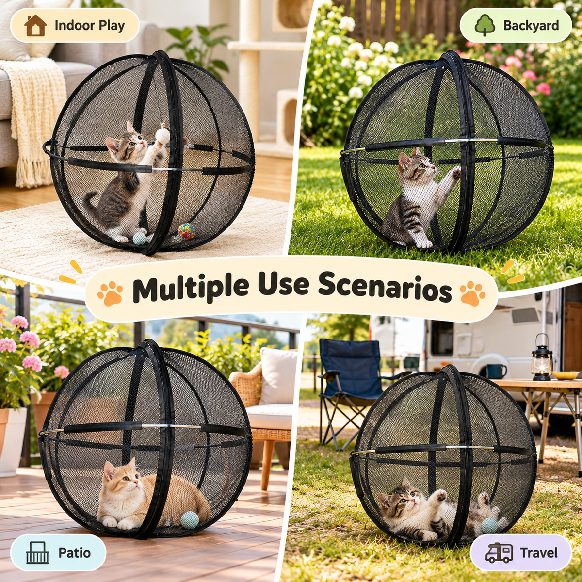 ❤️360° Panoramic Foldable Cat Playpen – Breathable Mesh Pet Enclosure