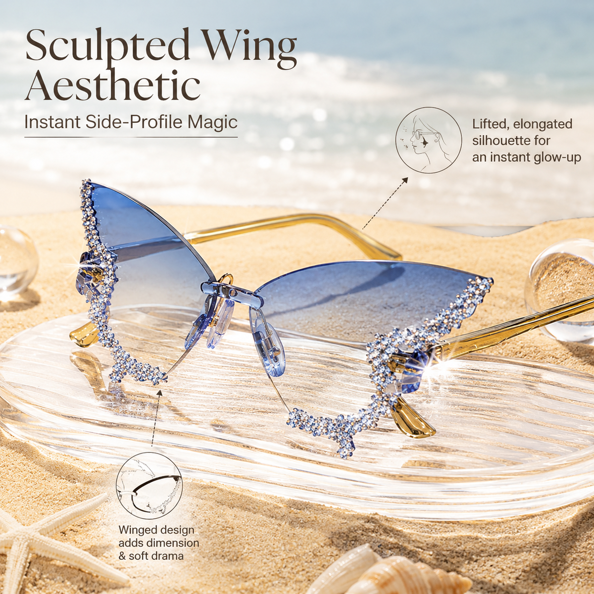 GlowButterfly™ Rimless Rhinestone Sunglasses