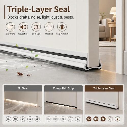 Triple-Layer Under Door Draft Stopper & Weather Strip | Seal Gap