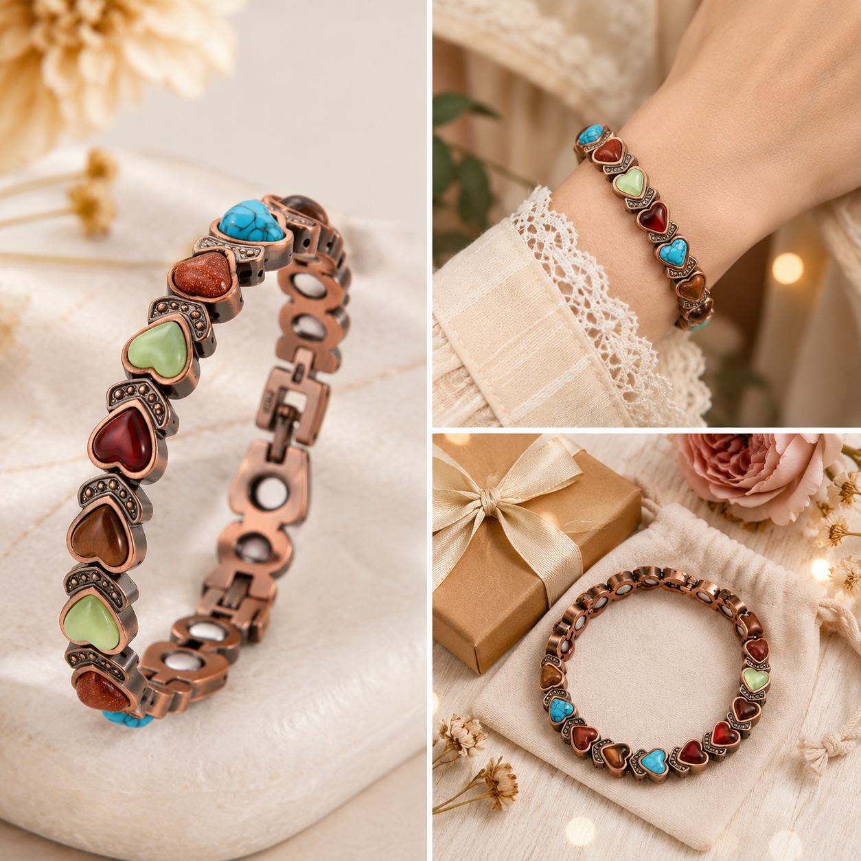 🔥🎁Copper Bracelet for Women, Pure Copper Magnetic Bracelets, Natural Unique Gemstone