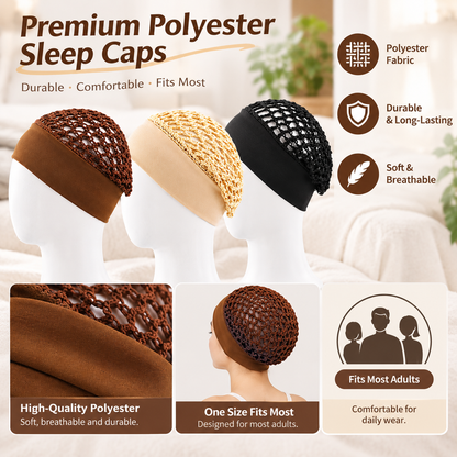 3-Piece Stretchy Wide-Edge Sleeping Cap Set