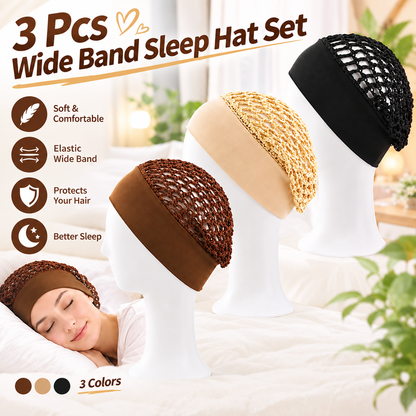 3-Piece Stretchy Wide-Edge Sleeping Cap Set