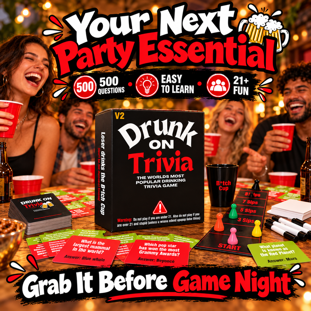 🍻 Drunk On Trivia – 500-Question Adult Party Game for Game Nights, Birthdays & Friends