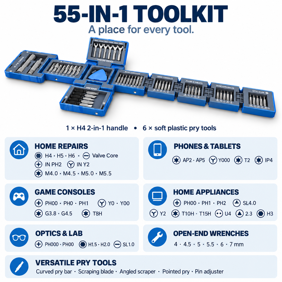 55‑in‑1 Precision Magnetic Screwdriver Kit, Bendable L‑Shape Repair Tool Set for Electronics & Household Maintenance
