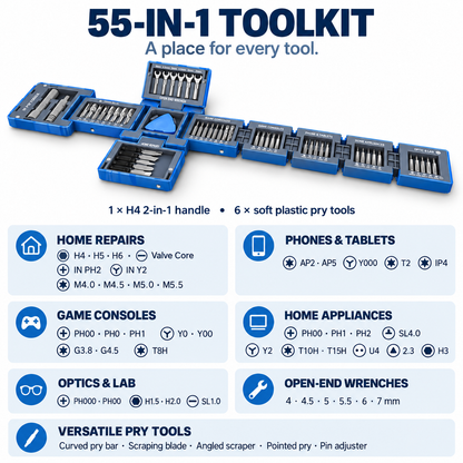 55‑in‑1 Precision Magnetic Screwdriver Kit, Bendable L‑Shape Repair Tool Set for Electronics & Household Maintenance