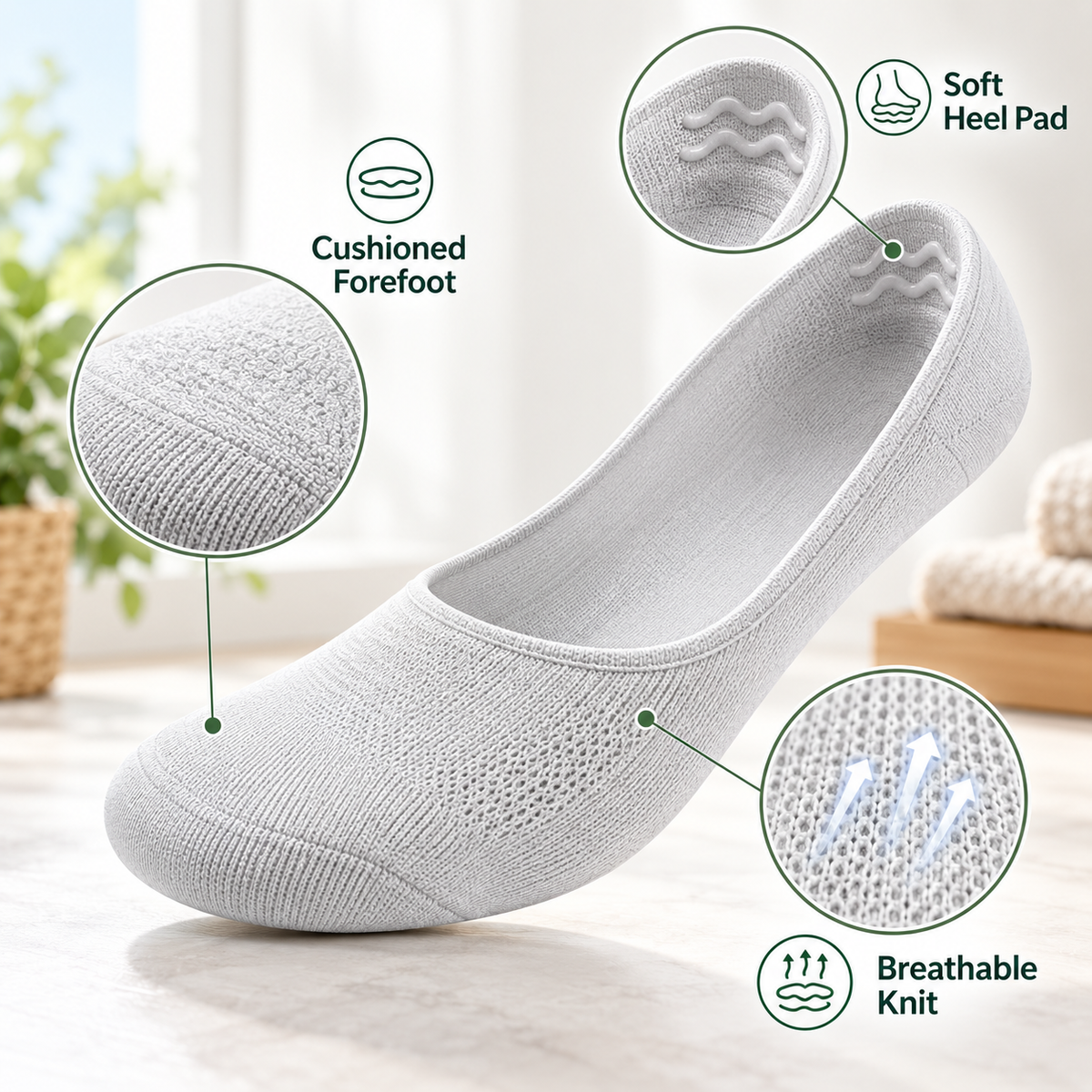 🧦 Cushioned No-Show Socks with Padded Support for Everyday Walking Comfort