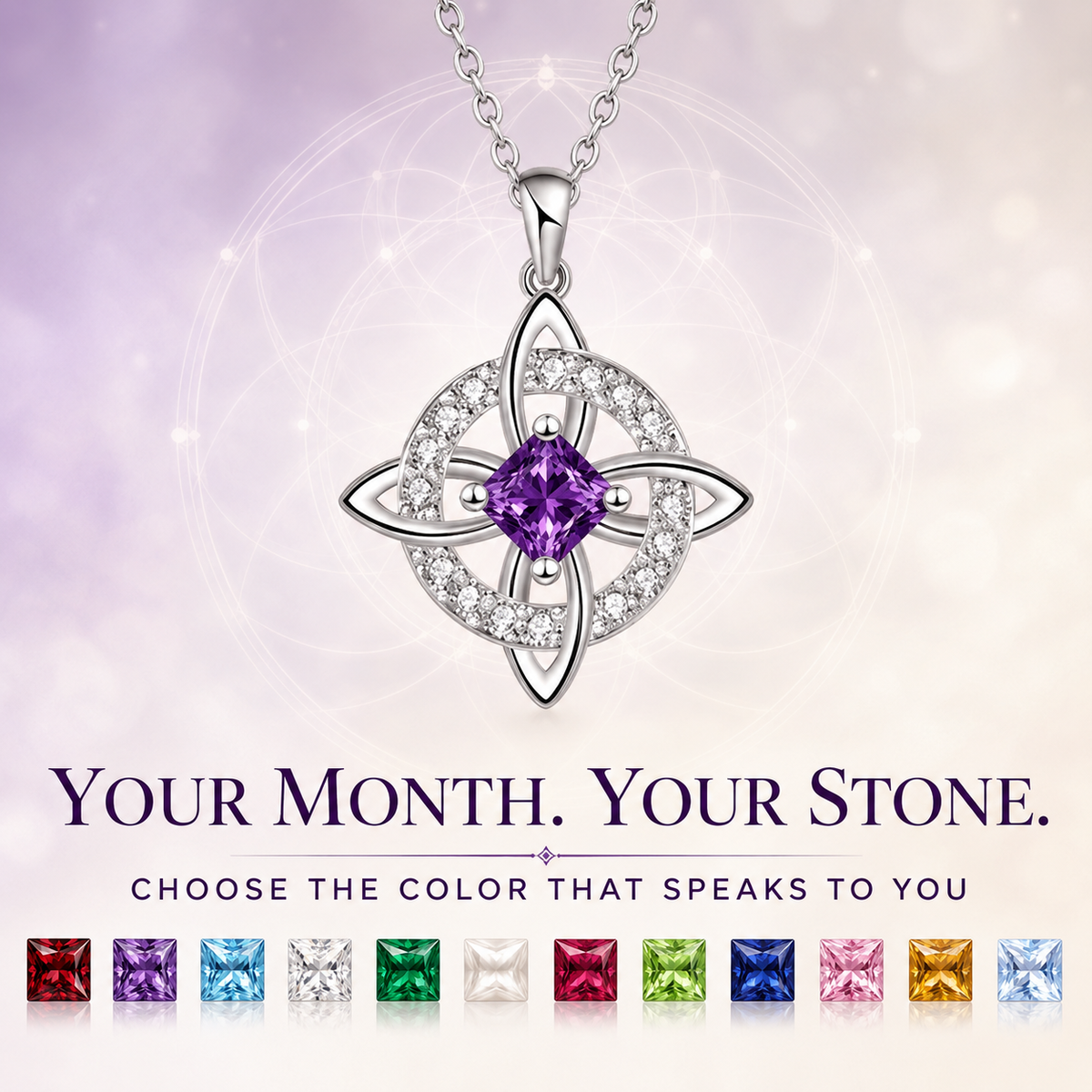 Personalized Witch’s Knot Birthstone Necklace