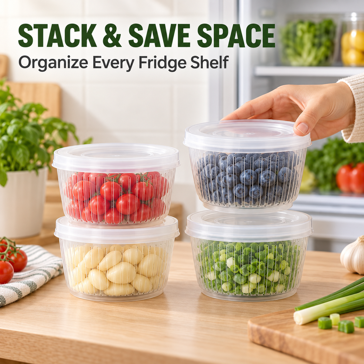 🥬 Keep Chopped Veggies Fresher Longer With Built-In Strainer Boxes