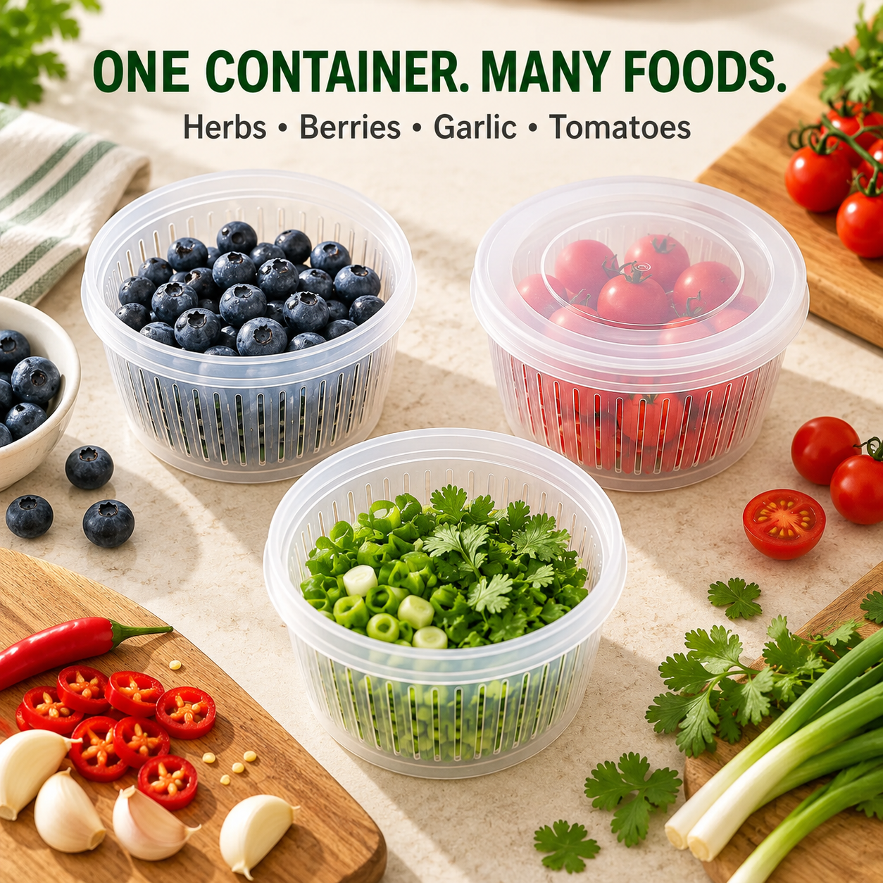 🥬 Keep Chopped Veggies Fresher Longer With Built-In Strainer Boxes