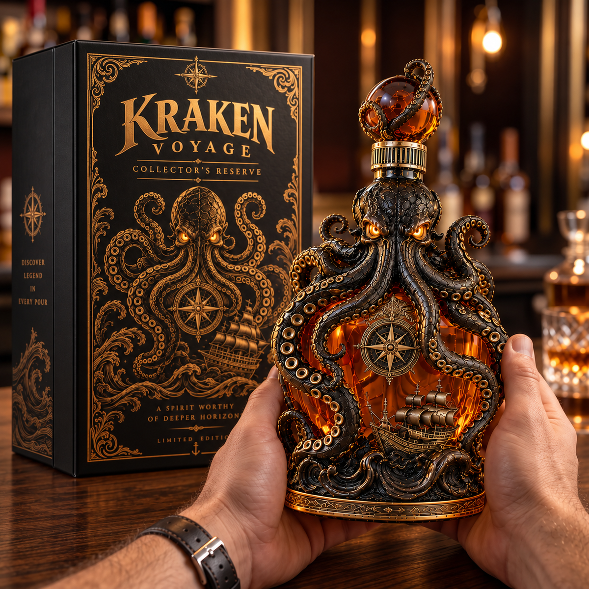 🐙Kraken Voyage Octopus Whiskey Decanter | Gothic Nautical Bar Centerpiece