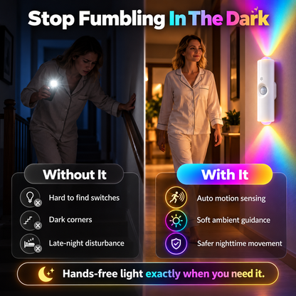 ✨Smart LED Motion Sensor Night Light • Dimmable RGB Magnetic Wall Lamp • USB Rechargeable