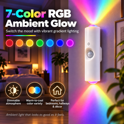 ✨Smart LED Motion Sensor Night Light • Dimmable RGB Magnetic Wall Lamp • USB Rechargeable