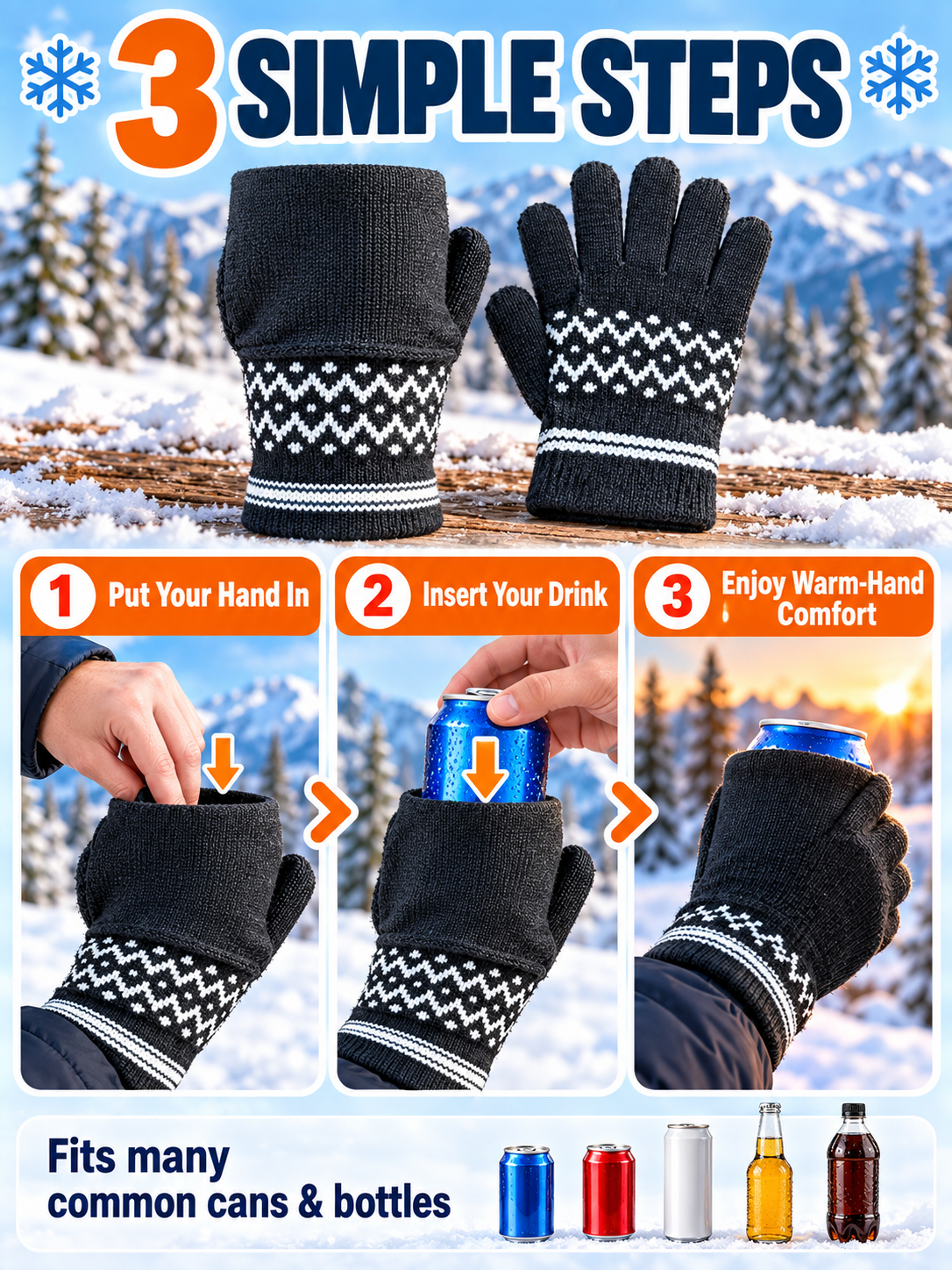 🍺 Winter Fun Deal – Knitted Drink Holder Mittens 🧤 Warm Stretch Gloves That Keep Hands Cozy While Holding Your Chilled Beverage ❄️