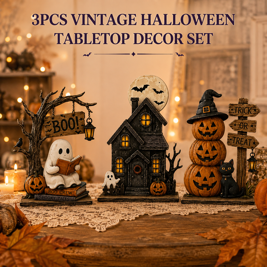 3PCS Vintage Halloween Tabletop Decor, Resin Ghost, Pumpkin & Black Cat Figurines ✅