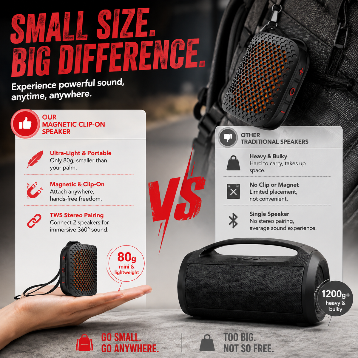 🎵 Ultra-Light Magnetic Clip-On Bluetooth Speaker