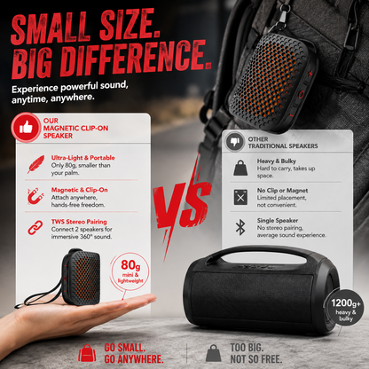 🎵 Ultra-Light Magnetic Clip-On Bluetooth Speaker