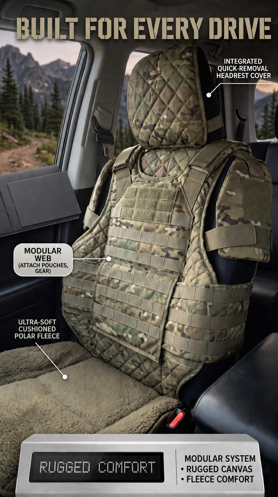 💪🚙Rugged Truck Seat Cover – Tactical Storage, Seat Protection & All‑Day Comfort