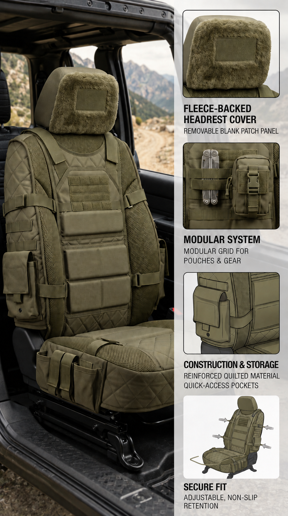 💪🚙Rugged Truck Seat Cover – Tactical Storage, Seat Protection & All‑Day Comfort