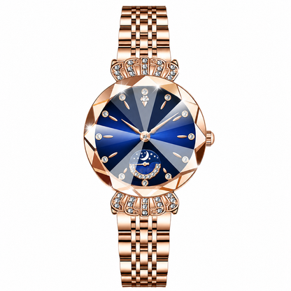 👑✨ Luxurious Rose Gold Crystal Quartz Watch – Diamond Cut Vintage Wristwatch