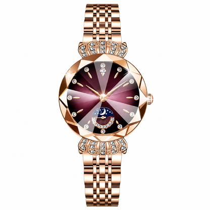 👑✨ Luxurious Rose Gold Crystal Quartz Watch – Diamond Cut Vintage Wristwatch
