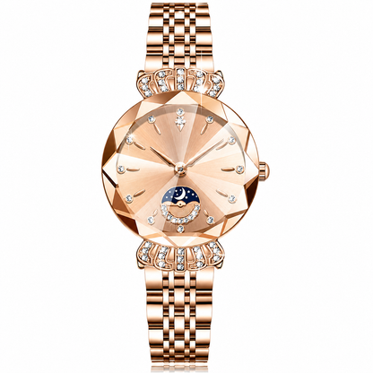 👑✨ Luxurious Rose Gold Crystal Quartz Watch – Diamond Cut Vintage Wristwatch
