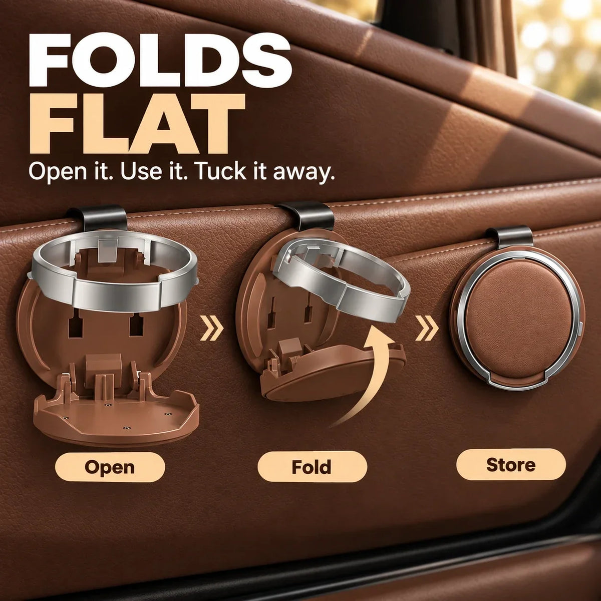 Foldable Car Door Cup Holder & Phone Stand | Hook-In Design