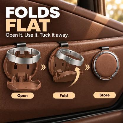 Foldable Car Door Cup Holder & Phone Stand | Hook-In Design